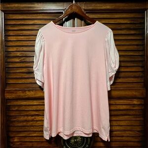 NWOT Crown & Ivy Pink Puff Sleeve Knit Top Women’s XXL Soft Stretch Casual Tee 🩷
